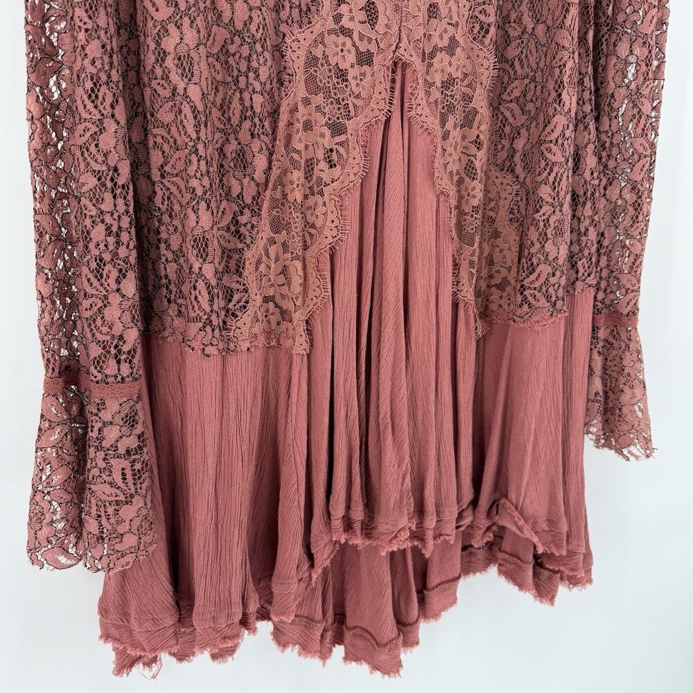 Free People Tell Tale Cutout Lace Tunic Dusty Mauve Taupe Womens Size Medium - Picture 4 of 11